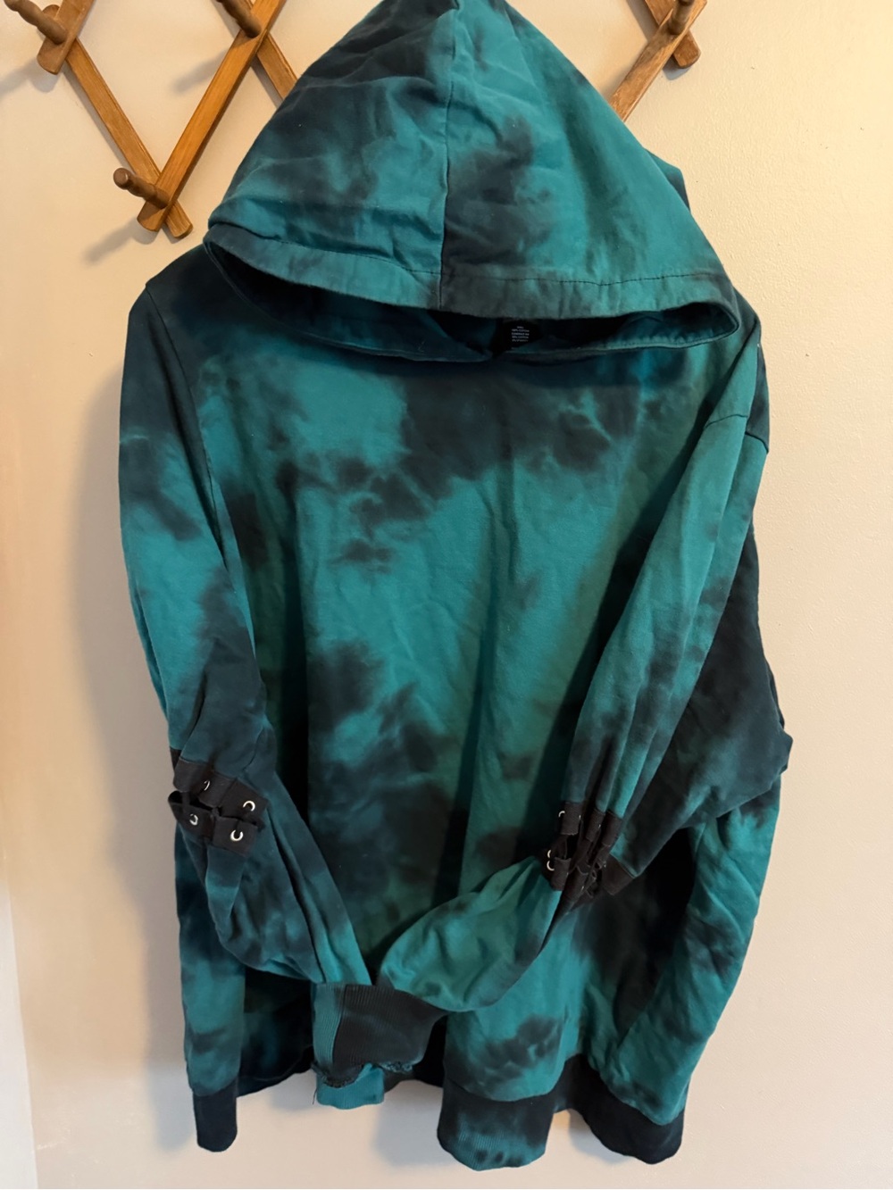 Midnight Hour Teal Black Tie Dye Grommet Lace Up Hoodie Size 4